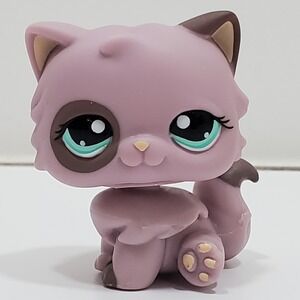 Authentic Littlest Pet Shop LPS #1027 Purple Persian Kitty Cat Blue Dot Eyes